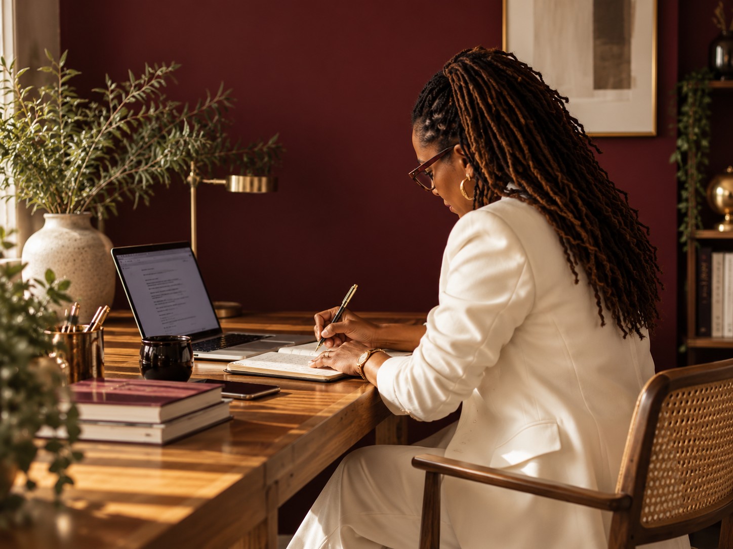 Padebi Ojomo writing in a journal at her desk